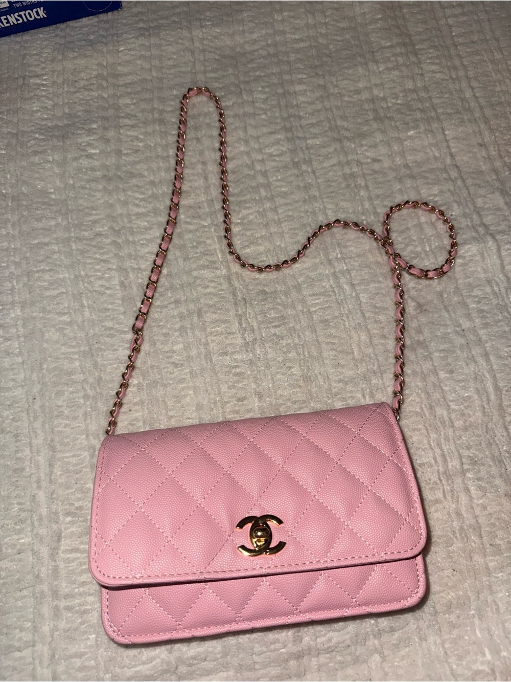 Pink Quilted Chain Shoulder Bag with Gold Hardware